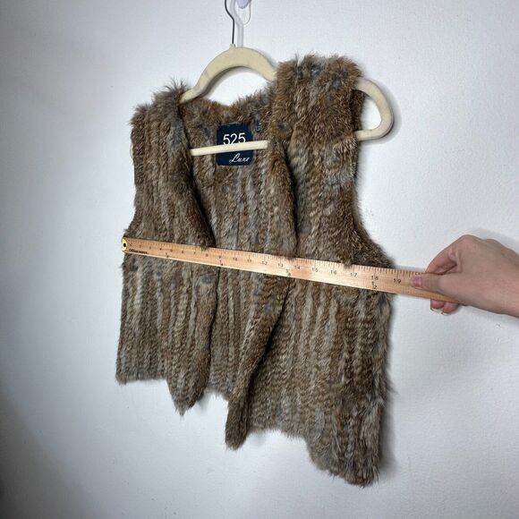 525 America Soft Luxe Genuine Rabbit Fur Sleeveless Open Vest Brown Cream Medium - Picture 15 of 16